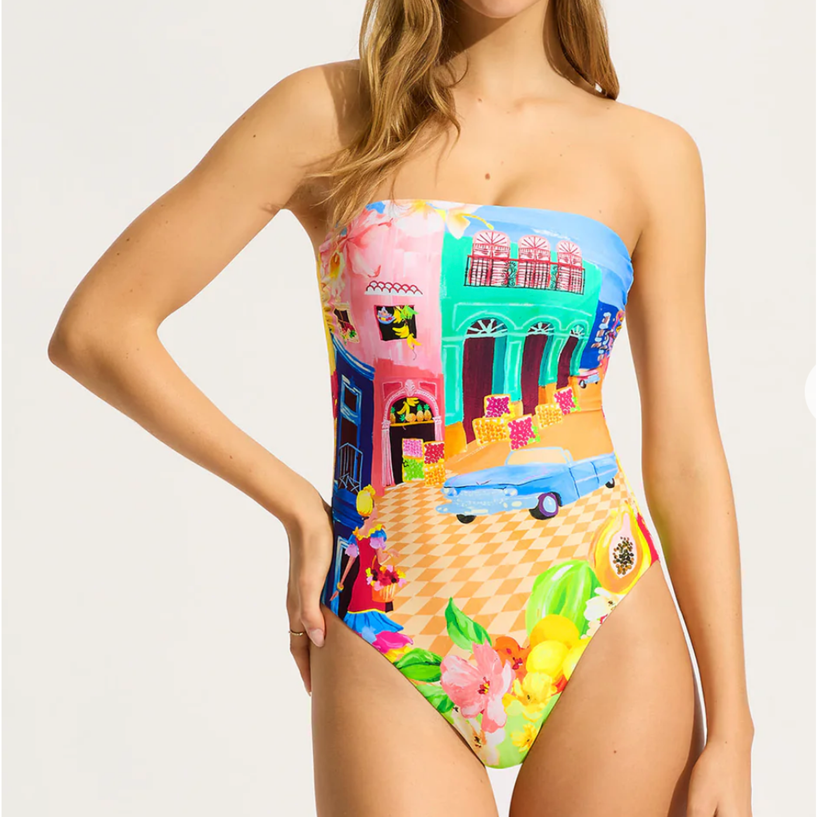 Seafolly Australia Cuba Bandeau One-Piece Swimsuit Size Us 14, Summer, Beach